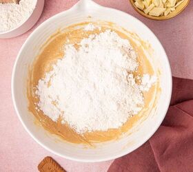 biscoff blondies with white chocolate cookie butter, Flour being added to the blondies mixture