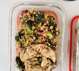 honey mustard chicken mini fillets with freekeh kale and chickpeas