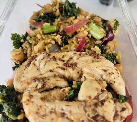 honey mustard chicken mini fillets with freekeh kale and chickpeas