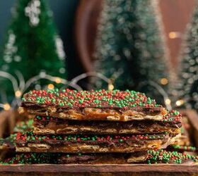easy christmas crack recipe, Easy Christmas Crack Recipe stacked with christmas trees in the background