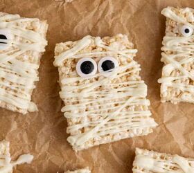 easy christmas crack recipe, Mummy Rice Krispie Treats decorate with white chocolate and candy eyeballs