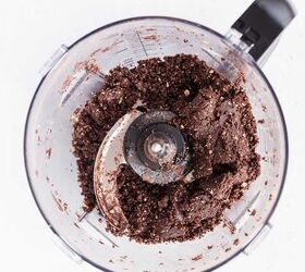 chocolate peppermint protein balls refined sugar free no bake high, Blending protein powder oats or almond flour cocoa powder peppermint extract in a food processor to make chocolate peppermint energy balls