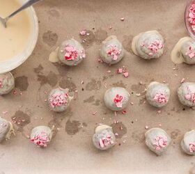 chocolate peppermint protein balls refined sugar free no bake high, Decorating healthy chocolate peppermint protein balls with crushed peppermint candies