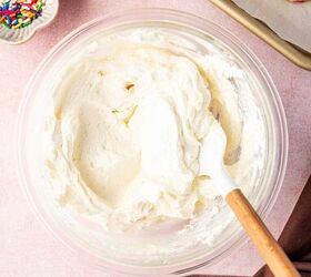 funfetti birthday cake cookies with sprinkles recipe, Buttercream frosting placed in a mixing bowl
