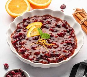cranberry sauce from dried cranberries easy holiday recipe, Homemade cranberry sauce made with dried cranberries served in a white bowl on a marble table