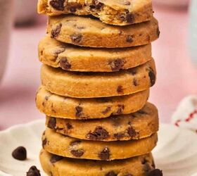 best 5 ingredient chocolate mousse to make at home, Stacked espresso chocolate chip shortbread cookies on a rustic board with a cozy winter vibe