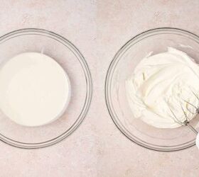 best 5 ingredient chocolate mousse to make at home, Chilled heavy cream being whipped in a medium bowl until soft peaks form