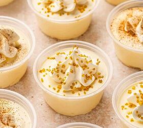rumchata pudding shots recipe easy and festive with 5 ingredients, Creamy and fluffy RumChata pudding topped with sparkling golden sugar crystals for a festive dessert treat