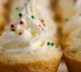 sugar cookie cups, Sugar Cookie Cups with Frosting and Sprinkles on a Tray Close up