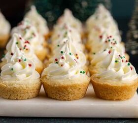 sugar cookie cups, Sugar Cookie Cups on a tray with Frosting and Christmas Sprinkles