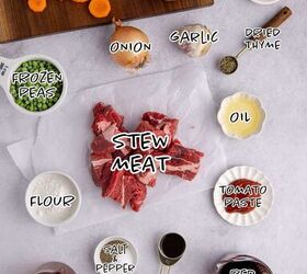 beef stew crockpot, Slow Cooker Beef Stew Ingredients on a counter