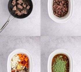 beef stew crockpot, Steps of a Slow Cooker Beef Stew being made in a Crock Pot