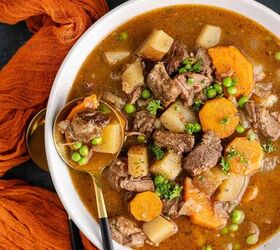 beef stew crockpot, Slow Cooker Beef Stew in a bowl with a spoonful from above