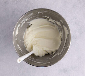 sugar cookie cups, Sugar Cookie Cups cream cheese frosting being made in a mixer bowl