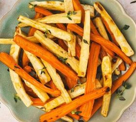 easy roasted pumpkin salad with feta balsamic vinaigrette, Golden roasted parsnips and carrots drizzled with honey and sprinkled with fresh thyme