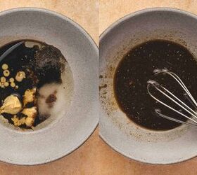 easy roasted pumpkin salad with feta balsamic vinaigrette, Whisking balsamic vinegar Dijon mustard maple syrup and olive oil together in a small bowl to form a smooth vinaigrette