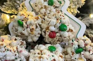These Christmas popcorn balls are sweet, chewy, and festive fun!