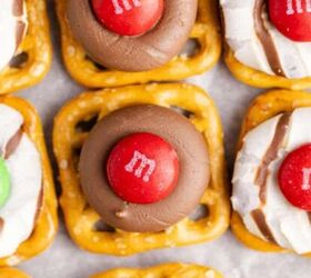 cranberry brie bites, Christmas Pretzel Treats up close on parchment paper