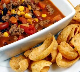 crockpot taco soup easy slow cooker taco soup recipe, Crockpot Taco Soup with corn chips on a plate next to the bowl