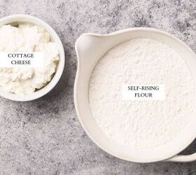 2 ingredient cottage cheese biscuits, A bowl of flour and another on with cottage cheese