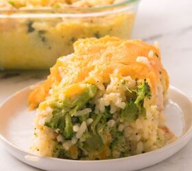 easy chicken broccoli rice casserole family favorite, A cheesy chicken broccoli rice casserole slice served on a white plate with tender chicken broccoli and melted cheddar in a creamy baked casserole