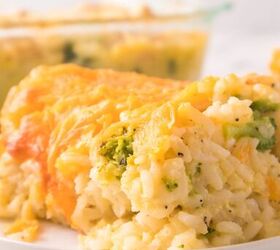 easy chicken broccoli rice casserole family favorite, Chicken broccoli rice bake with gooey cheddar cheese and tender broccoli up close