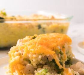 easy chicken broccoli rice casserole family favorite, Family friendly cheesy chicken broccoli rice casserole plated for an easy weeknight dinner