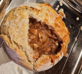 french onion soup in a bread bowl