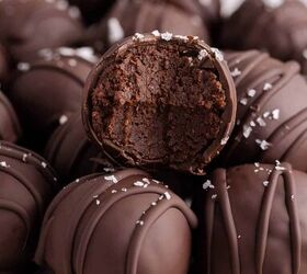 chocolate truffles, Chocolate Truffles up close on a plate with a bite taken