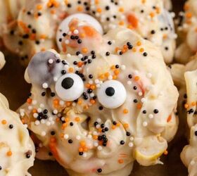 chocolate truffles, White Chocolate Peanut Halloween Crockpot Candy with Halloween Sprinkles and Edible Eyeballs