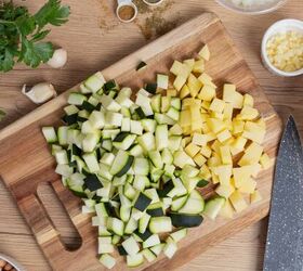 minestrone soup, Freshly chopped zucchini and potatoes for Italian cooking recipes