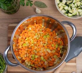 minestrone soup, Freshly diced carrots celery and onions for Italian recipes in a pot