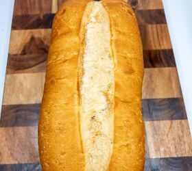 chicken alfredo bread boat, Bread loaf on wooden cutting board Italian cooking ideas traditional Italian bread recipe
