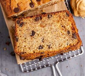peanut butter banana bread, Peanut Butter Banana Bread from above with a slice face up