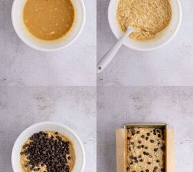 peanut butter banana bread, Peanut Butter Banana Bread being mixed in a bowl then put into a pan