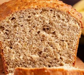 peanut butter banana bread, 4 Ingredient Banana Bread up close with slices taken