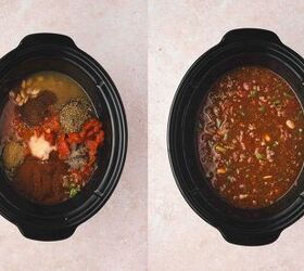 best slow cooker chili with beef and pinto beans, Spices sprinkled over the chili mixture in the slow cooker before cooking until the beans are tender