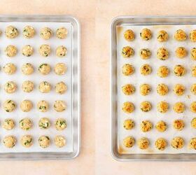 easy greek chicken and feta baked meatballs recipe gluten free, Rolling chicken and feta mixture into small meatballs and placing them on a baking sheet ready to bake