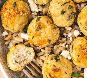 easy greek chicken and feta baked meatballs recipe gluten free, Healthy Greek chicken and feta meatballs served with brown rice and fresh cucumber tomato salad