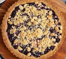 raspberry mousse, Blueberry Tart made on a cutting board