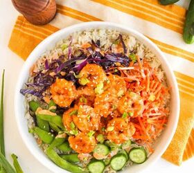 the best bang bang shrimp bowl ready in 30 minutes, Crispy bang bang shrimp over rice and vegetables