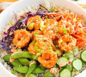 the best bang bang shrimp bowl ready in 30 minutes, Delicious crispy bang bang shrimp over rice and vegetables