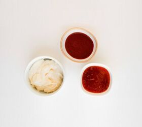 the best bang bang shrimp bowl ready in 30 minutes, Creamy bang bang sauce mixed in a small bowl