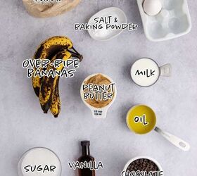 peanut butter banana muffins, Peanut Butter Banana Muffins Ingredients on a counter