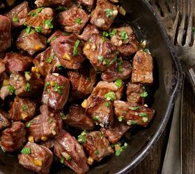 crockpot steak bites slow cooker steak bite recipe, Overhead image of slow cooker steak bites