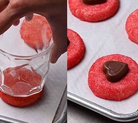 easy valentine s day heart cookies eggless sugar cookies recipe, Baking sugar coated cookie dough balls lightly flattening them and pressing a Hershey s heart chocolate into the warm cookies