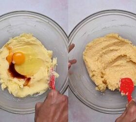 easy mini conversation heart cookies valentine s sugar cookie recipe, Creaming butter and sugar in a mixing bowl with egg and vanilla for sugar cookie dough