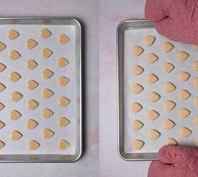 easy mini conversation heart cookies valentine s sugar cookie recipe, Baked mini heart sugar cookies cooling on a wire rack after baking
