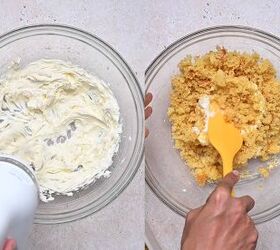 how to make ice cream cone cake pops easy dessert, Cream cheese being mixed with crumbled cake to form cake pop dough