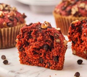 easy red velvet muffins recipe with chocolate chips bakery style, Soft red velvet muffins recipe with semi sweet chocolate chips